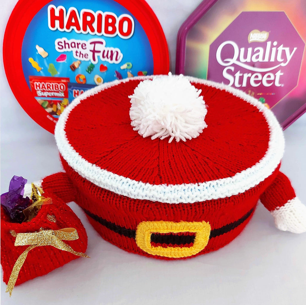 Santa Chocolate Sweet Tub Cover Knitting Pattern PDF Christmas Decor with Sack