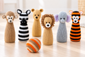 Animal Skittle Set Knitting Pattern PDF Six Pin Toys & Striped Ball DK