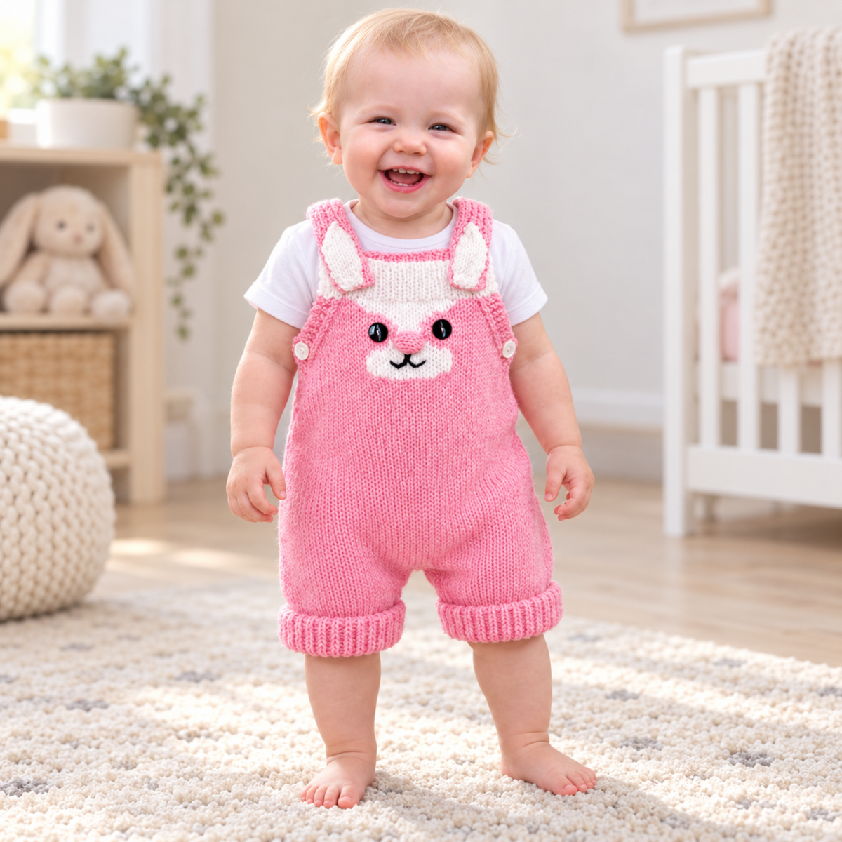 Easter Bunny Rabbit Romper Knitting Pattern PDF Baby Dungarees Premature - 12 mths DK