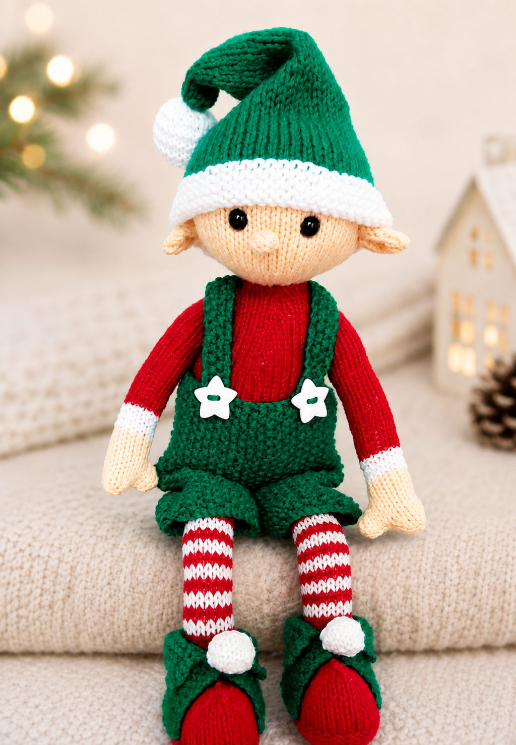 Evan the Elf Christmas Toy Knitting Pattern PDF Santa's Helper 48cm