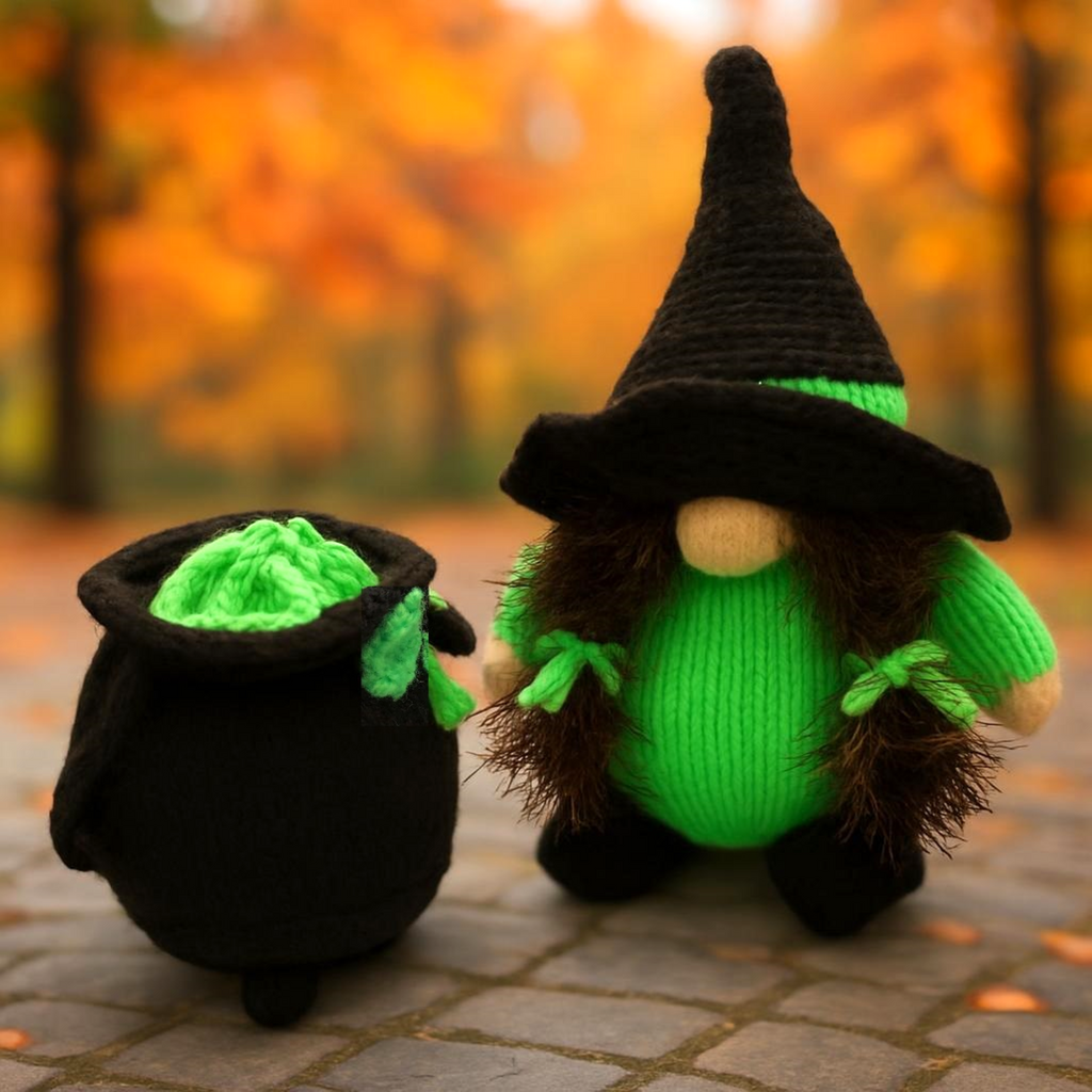 Witch Gonk & Cauldron Knitting Pattern PDF Halloween Decorations or Chocolate Orange Covers DK