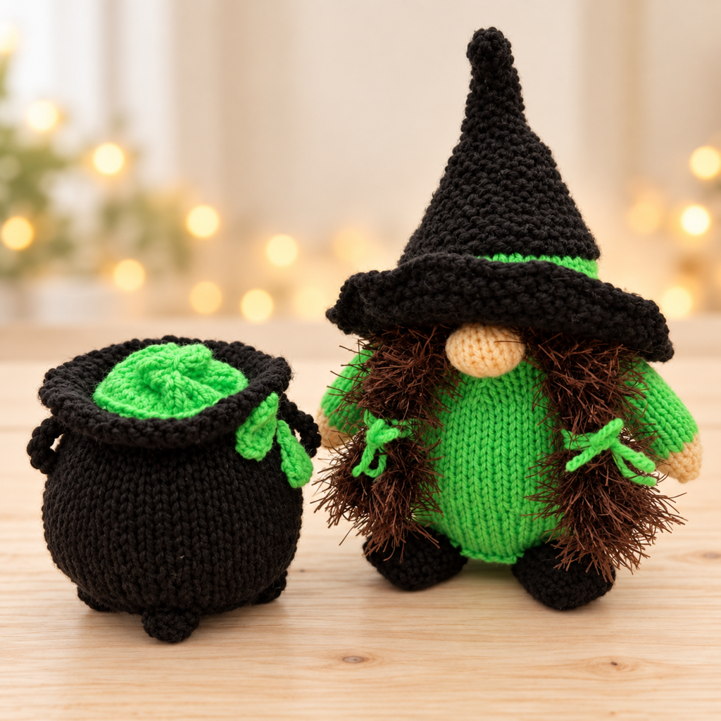 Witch Gonk & Cauldron Knitting Pattern PDF Halloween Decorations or Chocolate Orange Covers DK