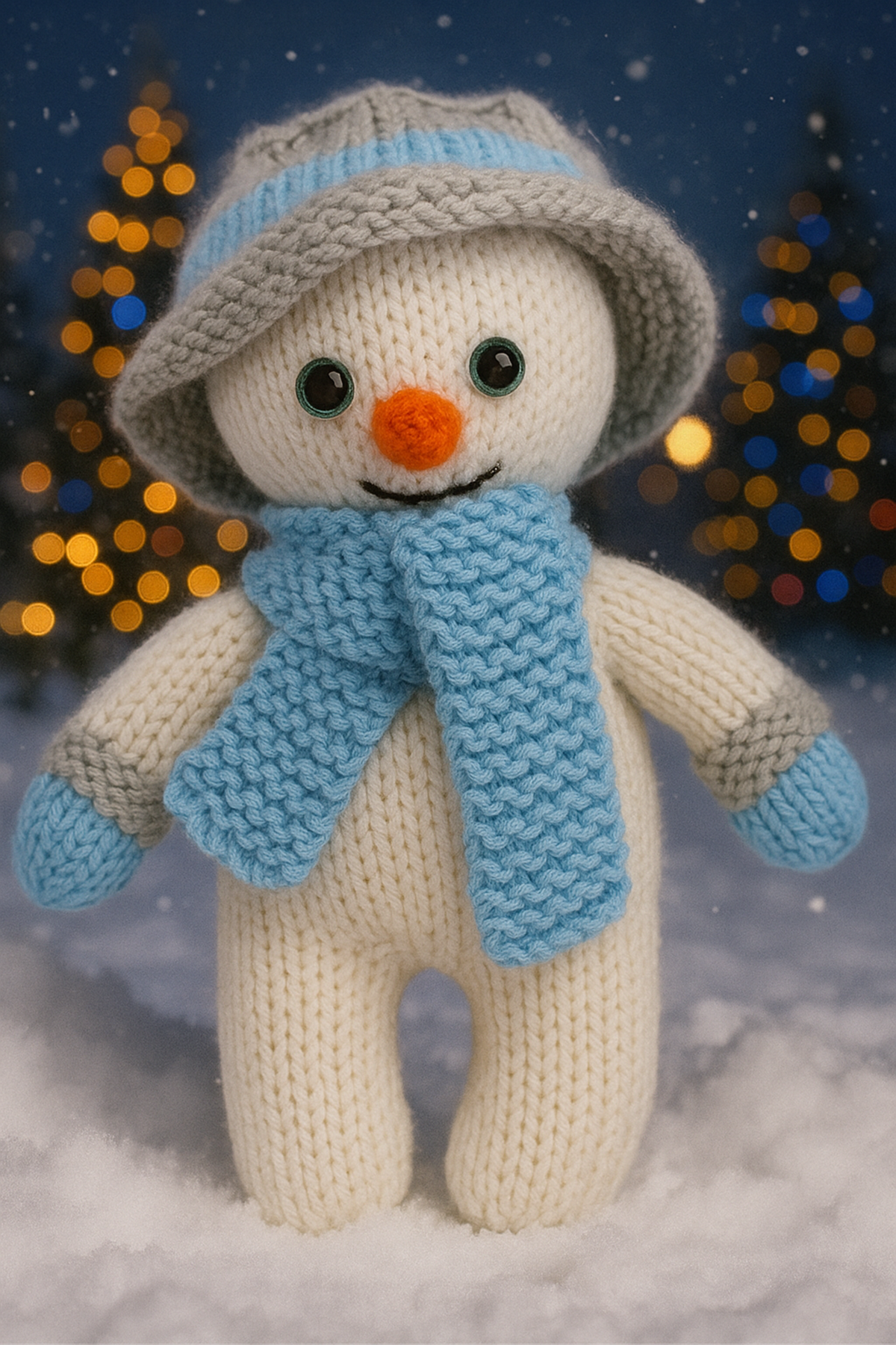 Frosty the Snowman Knitting Pattern PDF Christmas Toy Hat & Scarf Chunky 33cm