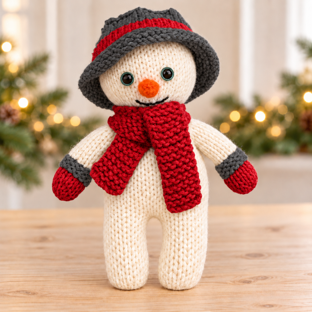 Frosty the Snowman Knitting Pattern PDF Christmas Toy Hat & Scarf Chunky 33cm