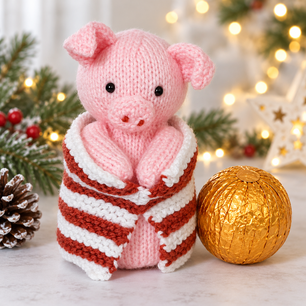 Pig in Blanket Christmas Decoration & Chocolate Orange Cover Knitting Pattern PDF