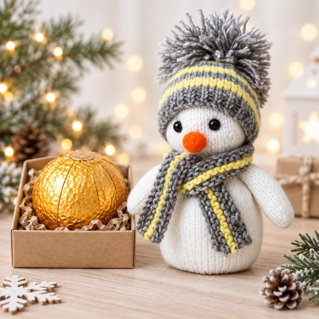 Snowman Toy & Chocolate Orange Cover Knitting Pattern PDF Christmas Gift Decoration DK