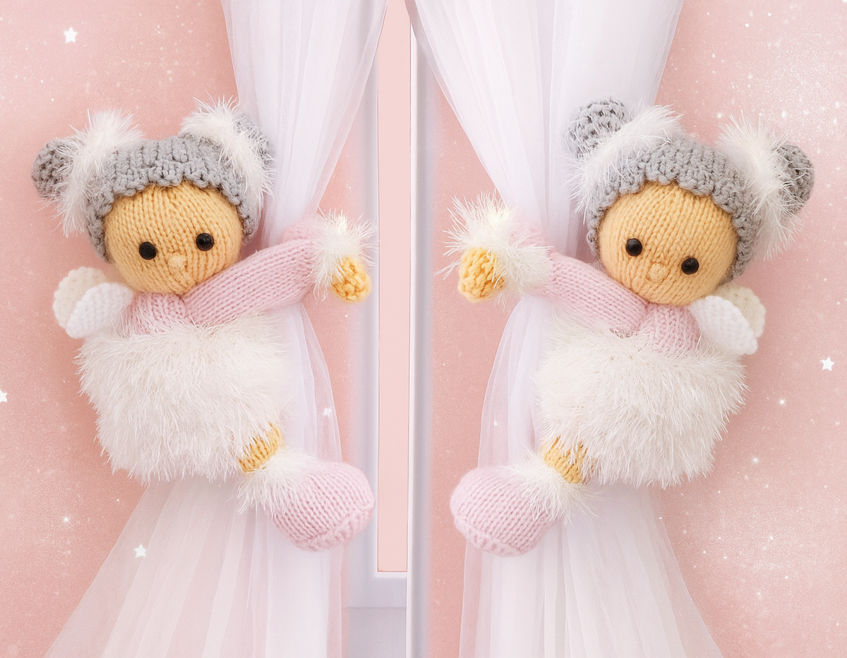 Fairy Curtain Tiebacks Knitting Pattern PDF 24 cm Nursery Fairies DK & Tinsel Chunky