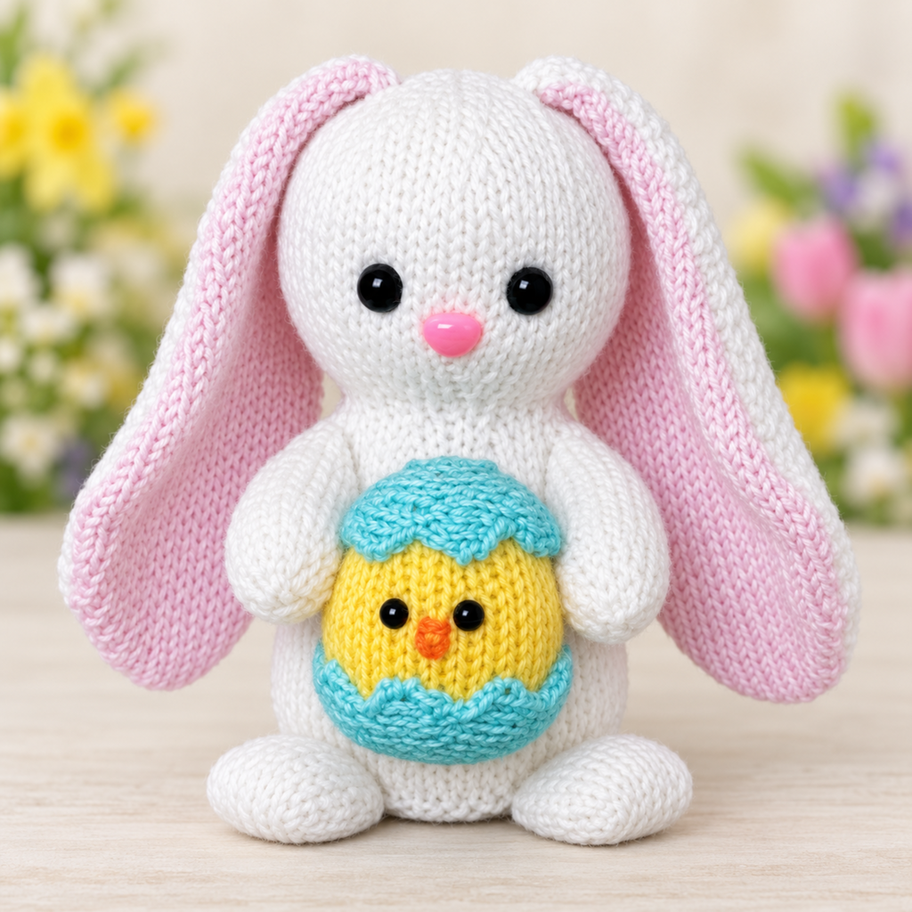 Easter Bunny Knitting Pattern PDF Chocolate Orange Cover & Stuffed Toy with Chick DK