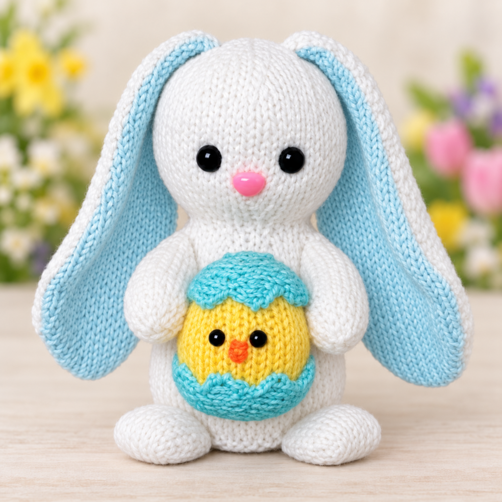 Easter Bunny Knitting Pattern PDF Chocolate Orange Cover & Stuffed Toy with Chick DK