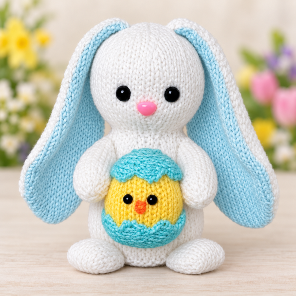 Easter Bunny Knitting Pattern PDF Chocolate Orange Cover & Stuffed Toy with Chick DK