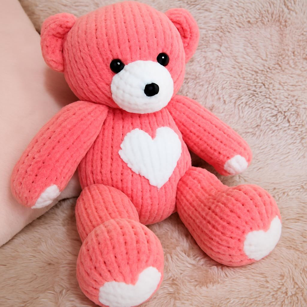 Heart Bear Knitting Pattern PDF Chunky Plush Valentine's Teddy Toy