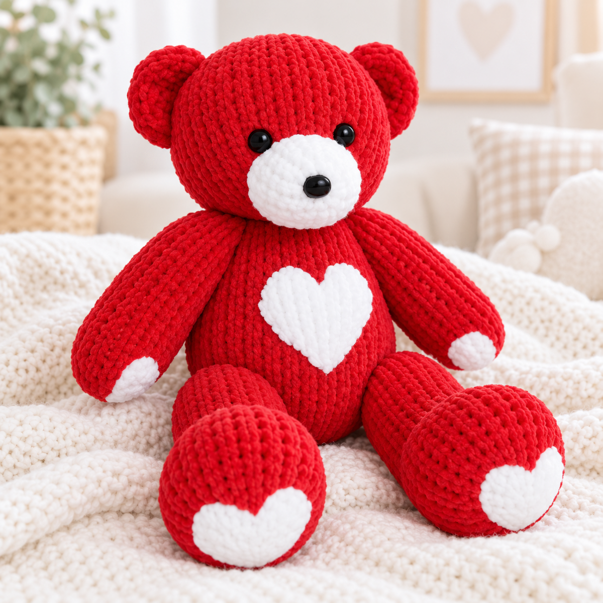 Heart Bear Knitting Pattern PDF Chunky Plush Valentine's Teddy Toy