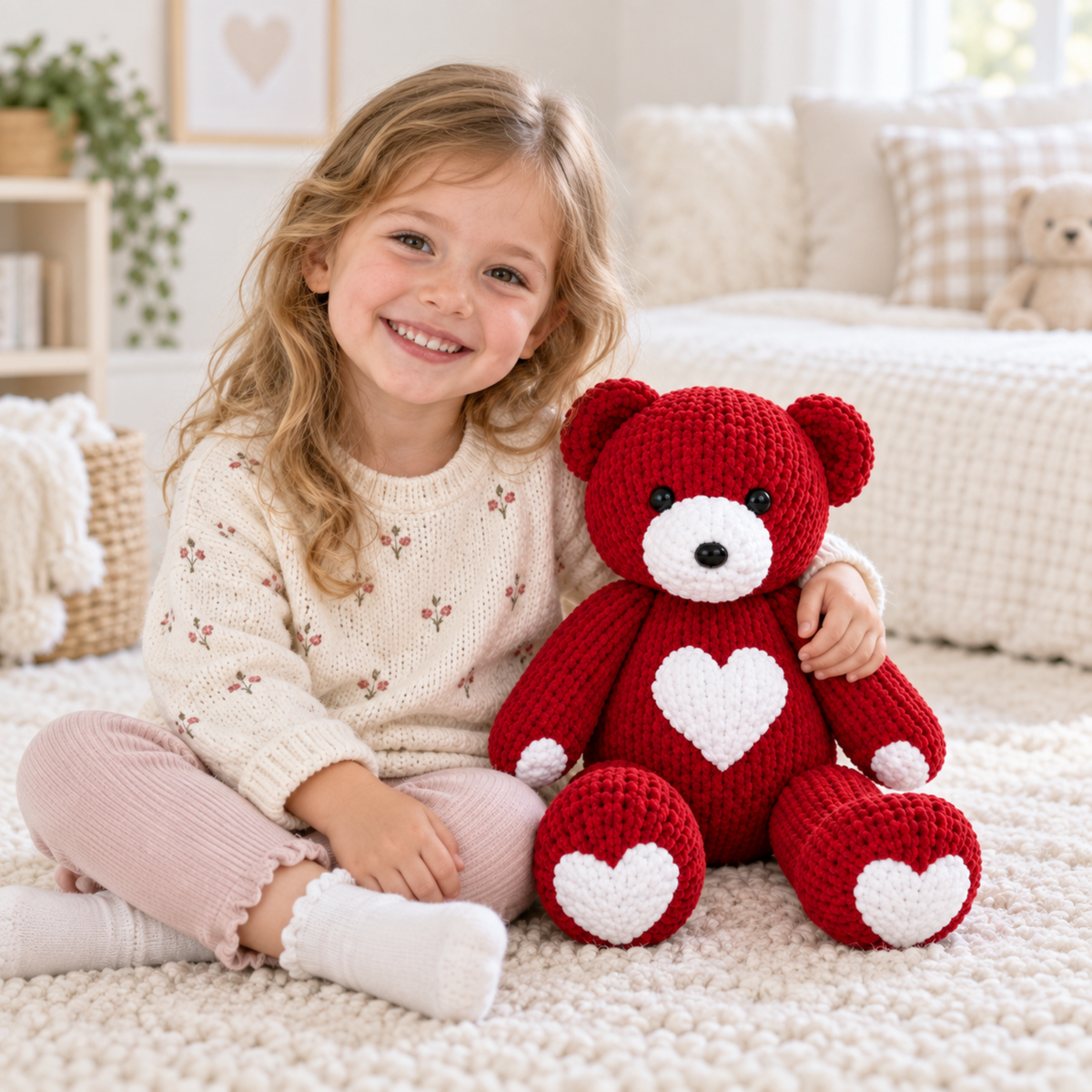 Heart Bear Knitting Pattern PDF Chunky Plush Valentine's Teddy Toy