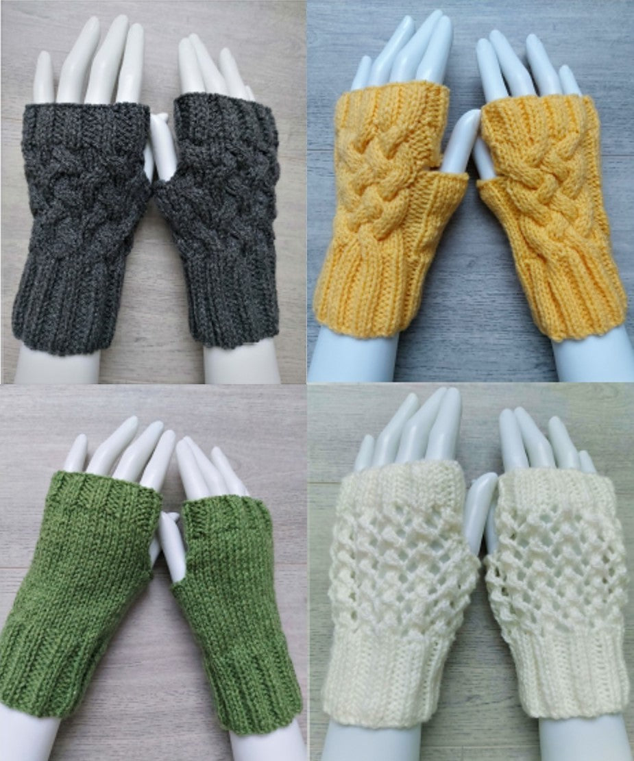 Ladies Fingerless Gloves Knitting Pattern PDF Cable Lace Plain Wrist Warmers Easy Flat Knit