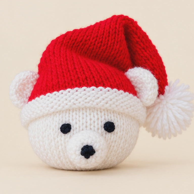Polar Bear Chocolate Orange Cover Knitting Pattern PDF Christmas Teddy in Santa Hat DK